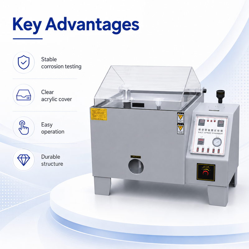 ASTM B117 ISO9227 সল্ট স্প্রে টেস্ট চেম্বার, নির্ভুল তাপমাত্রা নিয়ন্ত্রণ এবং সামঞ্জস্যযোগ্য পরীক্ষার সময় সহ