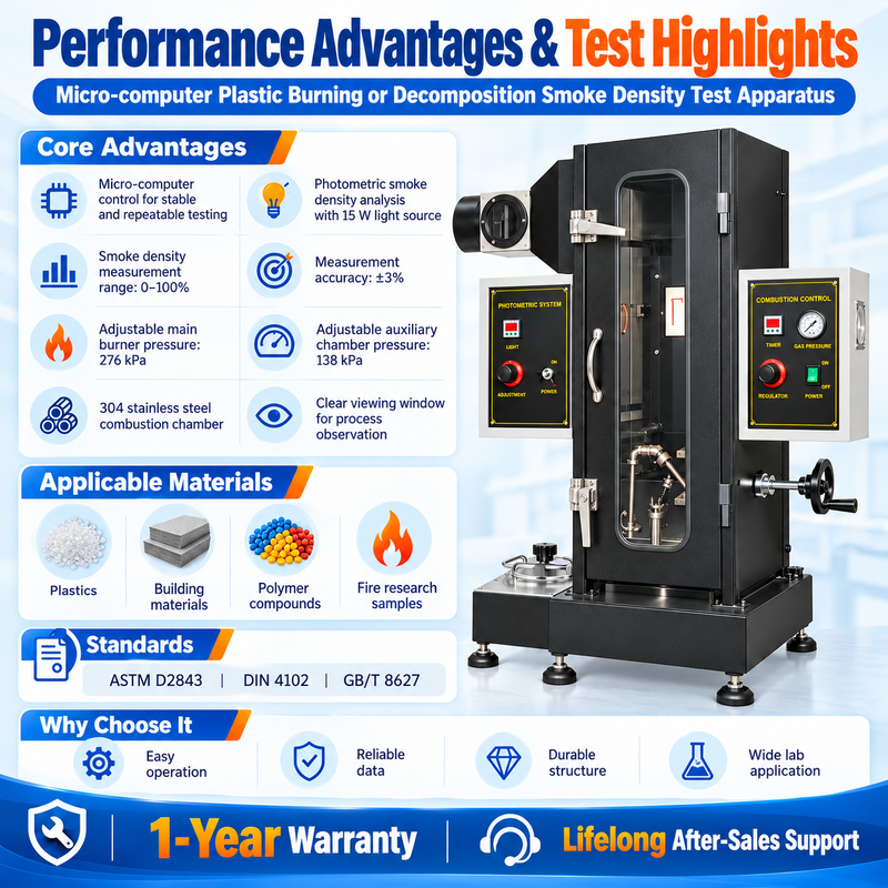 Building Material & Plastic Smoke Density Test Apparatus, Laboratory Instrument to Measure Smoke-producing Characteristics Under Controlled Combustion