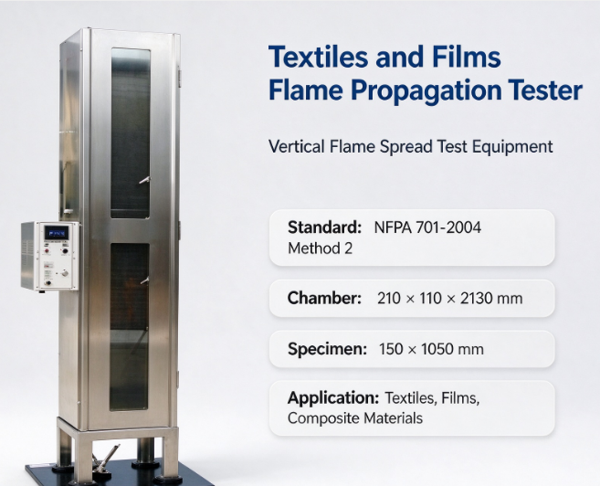 Vertical Flame Propagation Test Equipment for Multi-layer Fabrics Plastic Films Area Density >700g/m²